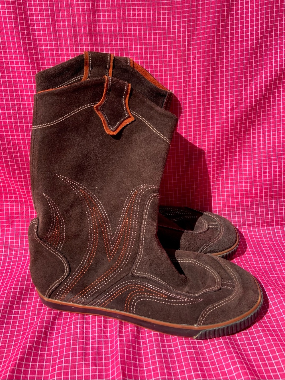 Y2K 725 Originals Brown Cowboy Sneaker Boot With Orange Stitching Size 8US W